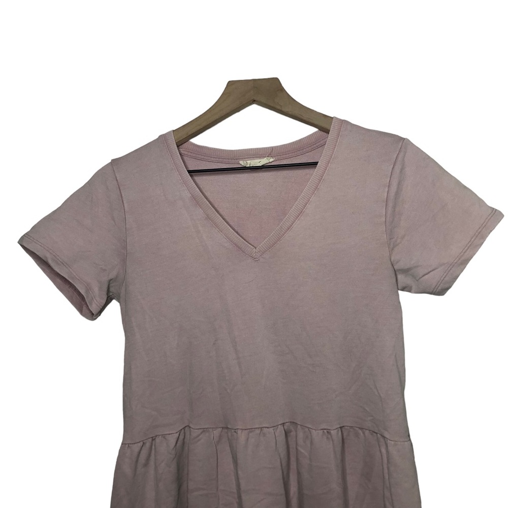 Jane and Delancey Light Pink V-Neck Short Sleeve Tiered T-Shirt Dress - Picture 2 of 11